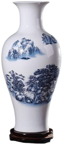 Chinesische Keramikvase mit Ständer, weiß, große chinesische Vase, Porzellan, Blumenvase, chinesische antike Keramikvasen, traditionelle dekorative Vase, D||H 37 cm
