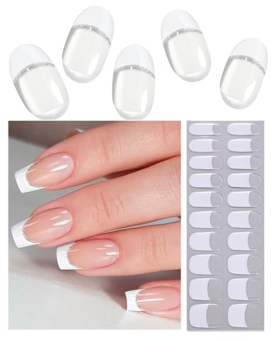 Wahrshei Nagelfolien | 20 pcs French Glitter Tips Nagelfolie Selbstklebend | UV Gel Nagelfolie | Gel Nail Stickers, Gellack Wraps für Nagel