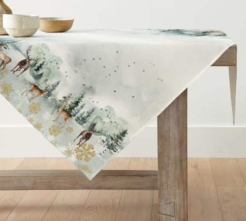 Artoid Mode Mantel de Navidad Con Diseño de Renos - Decoración de Mesa de Invierno, Cocina, Interior, Vacaciones y Fiesta - 100 x 100 cm