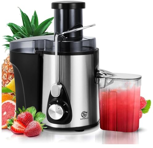 SUPERLEX Elektrischer Zentrifugal-Entsafter für Obst und Gemüse, 600 W Juicer Machine 2 Geschwindigkeiten, kraftvoller Entsafter, frische Obstpresse mit 3 Zoll breiter Öffnung, leicht zu reinigen