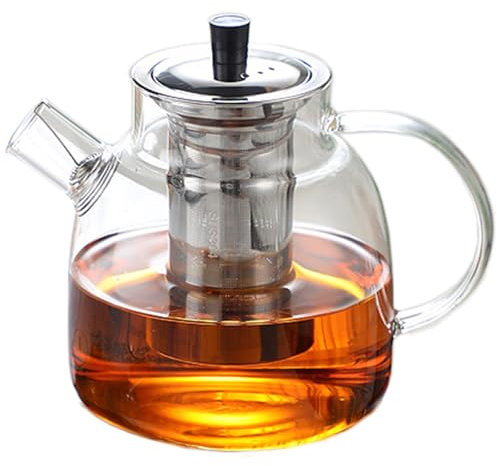 Glass Teapot 52oz/1500ml with Removable Stainless Infuser, Stovetop Safe Large Tea Pot Clear, Blooming and Loose Leaf Tea Maker Hand Crafted Kettle with Stainless Infuser