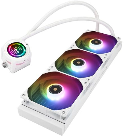 TR CORE VISION 360 White ARGB CPU Water Cooler with PWM Fan, 2000RPM Speeds,IPS LCD Screen with 480 * 480 Resolution,Liquido CPU Cooler,for AM5/Intel LGA1851/1700,2.1inch Display Screen