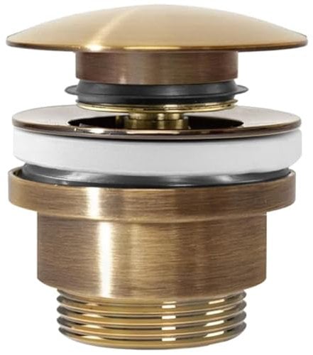 Rea Bonde de lavabo Universelle Click-Clack Gold Antique Bonde de lavabo de Salle de Bain avec trop-Plein, Bouchon Pop-up en Laiton (Antique Gold)