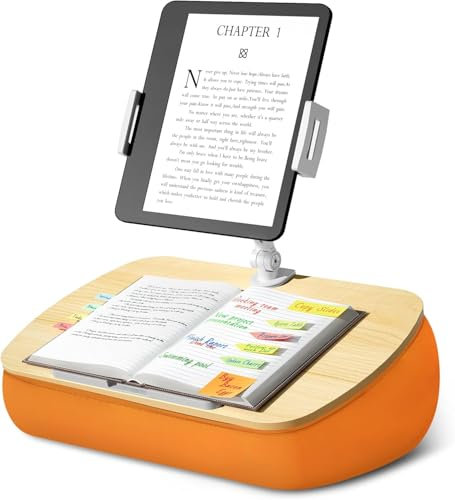 SHUOSUO Beanbag Cozy Tablet Pillow Stand, Tablet Holder with Adjustable Arm, Compatible with iPad, Kindle, Phone (4.7-13), Lap Desk for Hands Free Reading in Bed, Couch, Sofa (Orange)
