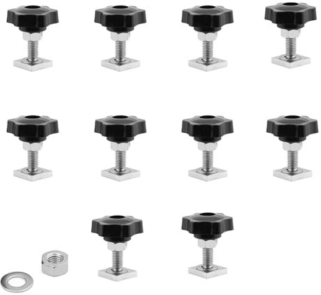 KUKUJIWA 10 pcs T track bolts - roof rack bolts M8 x 35 mm with thumb screws m8 with nut washer 20x20mm square sliding blocks for roof rack rail carrier