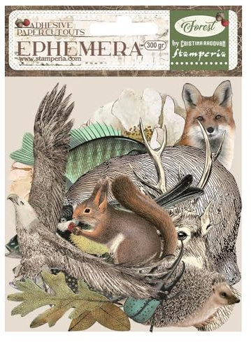 Stamperia - Ephemera for Scrapbooking, Albums, Card Making, Bullet Journalling and More, Adhesive Paper Cut Outs, Easy to Apply, Perfect for Hobbies, Crafts, and Gifting (Forest) (46 pieces)