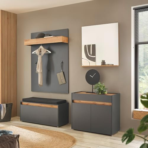 Lomadox Garderoben Set in anthrazit mit Eiche, 4-teilig modern