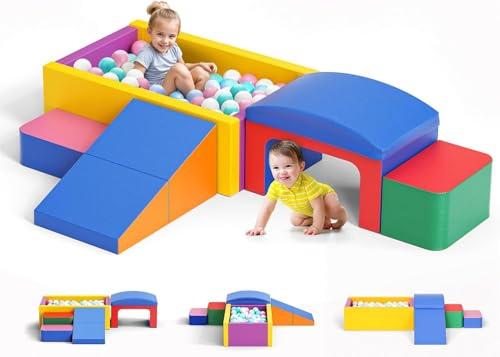Schaumstoff-Kletterblöcke für Kinder, Schaumstoff Bausteine XXL, Softplay-Klettern mit faltbarem Block und Bällebad, EN71-zertifiziert & rutschfest, Waschbare Hülle für Indoor-Spaß, Baby Soft Playset