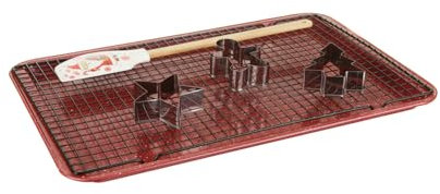 KASANOVA Teglia biscotti in acciaio al carbonio rossa con spatola, griglia e 3 formine biscotti