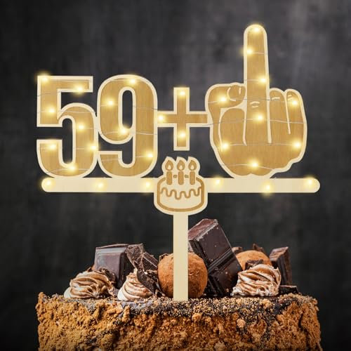 Giftota Lustige Cake Topper 60. Geburtstag Holz mit LED Lichterkette - 60. Geburtstag Deko - Tortendeko 60 Jahre - Kuchen Deko für 60. Jahre Frauen Männer
