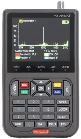 Plyisty V8 Finder 2 TV Sign Finder Meter, Satellitenfinder Unterstützt Schleifensuche, Satellitenanalysator, Spektrumanalysator, Automatische Berechnung von AZ- und EL-Winkeln