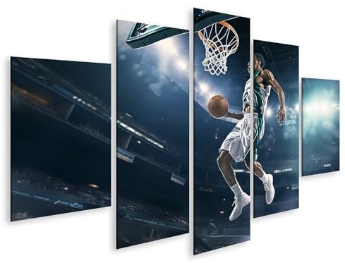 islandburner Bild auf Leinwand Spektakulärer Basketball Slam Dunk in der Arena für Wohnzimmer Sportfans Sportgeschäft Bilder Wandbilder Poster