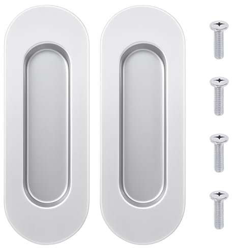 Mewtush 2PCS Tiradores Ovalados Autoadhesivos para Puerta Corrediza, (100mm),Tirador Puerta CorrederaTiradores Ocultos de Aleación de Aluminio para Puertas de Granero, Armarios y Cajones