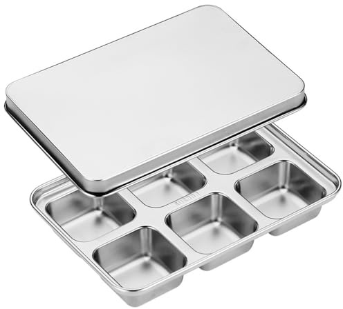Stainless Steel Ice Cube Trays,1/4 Pcs 6 Square Ice Mould with Lid Easy Release Molds for Bars Kitchens Cocktail Freezer Whiskey Drinks