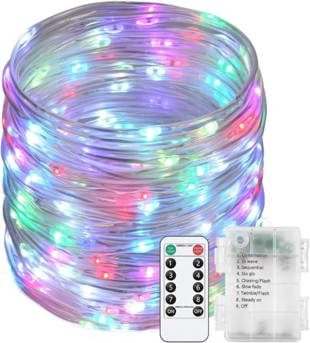 SUAVER LED Lichterschlauch Außen Wasserfest LED Schlauch Lichterkette mit Fernbedienung 8 Modi,Batterie Seil Licht für Party Hochzeit Weihnachten Dekolicht Tube String Lichter (Mehrfarbig, 10m 100LED)