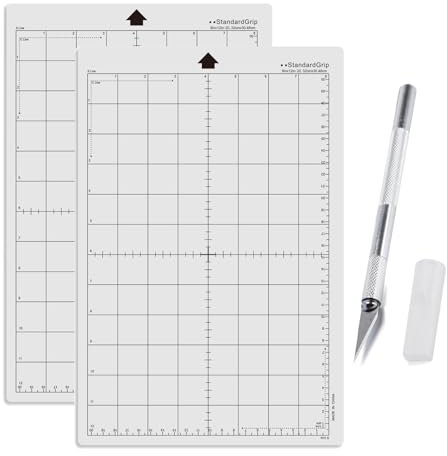 Nurila 2 Stück StandardGrip Silhouette Schneidematte, 8x12 Zoll Schneidematte Plotter Kommt mit Silbernem Tranchiermesser, Transparent Schneideplotter für Werbung, Schilderbau, Werkbankunterlage