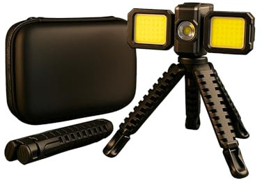 Linterna LED COB Recargable USB-C - Manos libres con imán y trípode - Resistente al Agua IP65-1000 Lúmenes- Para Taller, Camping y Emergencias.