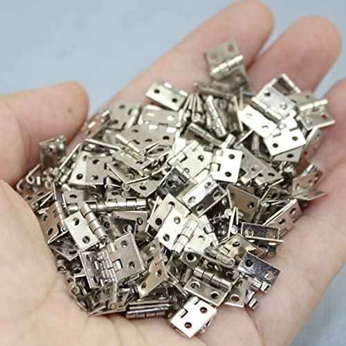 YWBL-WH 20Pcs Mini Brass Hinges, Small Doll Houses Cabinets Folding Hinge, Mini Size with Screws for Handicraft Projects, Ideal for Small Cabinets, Drawers (Silver)