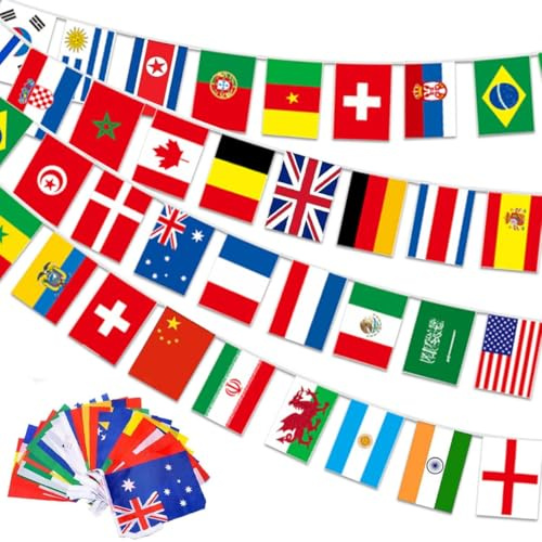 30M Bandierine Nazioni Mondo, 100 Pz Bandiere del Mondo Stendardoģ 14 x 21 cm, Bandiere Internazionali Bunting Appendere Decorazioni per Bar, Club Sportivi, Celebrazione Eventi