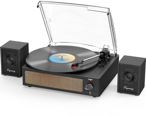 Trynnay Record Player with Passive Bookshelf Speakers Vintage Turntable for Vinyl Records LP Players 3 Speed Wireless AUX Headphone Input Auto Stop