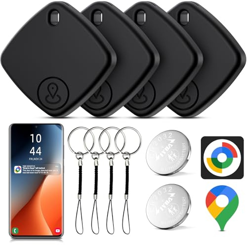 Air Tracker Android, 4 Pack Smart Tag Schlüsselfinder kompatibel mit Google Find Hub APP (Android NUR) Bluetooth Tag Key Finder für Gepäck/Brieftasche/Koffer/Taschen (Schwarz)