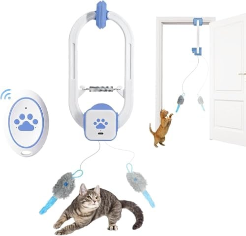 Heepoohoma Door Hanging Cat Toy for Indoor Cats, Interactive Automatic Cat Toy with Remote Control, USB Rechargeable Hanging Door Toy, 2 Motion Modes 360° Spin & Irregular Jumping