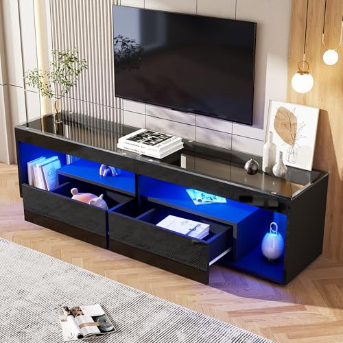 Mobile TV a LED lucido, adatto per televisori fino a 70 pollici, mobile per soggiorno e camera da letto, nero