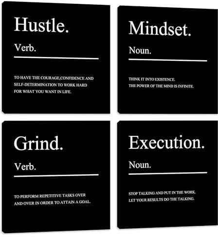 Lmovutcom Motivierende Leinwand-Wandbilder - Hustle Posters, 4-teiliges Set mit inspirierenden Zitaten, ungerahmt