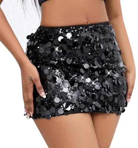 ZXTGBQ Damen Glitzer Rock Pailletten Glitzer Minirock Bleistiftrock Party Bodycon Short Sequin Skirt Outfit Wickelrock RöCke FüR Damen Party Rave Outfit Karneval Silvester