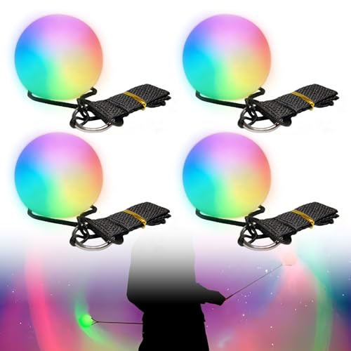 PORFOYO 4 Stück LED Poi Bälle Set, Glow Kugeln, PVC Poi-Bälle, LED Glow Poi Kugeln mit Regenbogen Farben und Strobe-Effekt, Poi Jonglierbälle, Jonglierbälle Leuchtend für Tanzen, Lichtshow, Rave