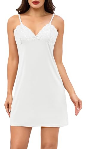 Sopesil Sottoveste da Donna in Pizzo Lingerie Sexy Spalline Sottili Camicia da Notte Donna con Scollo a V Camicia da Notte per Taglie Forti S-3XL