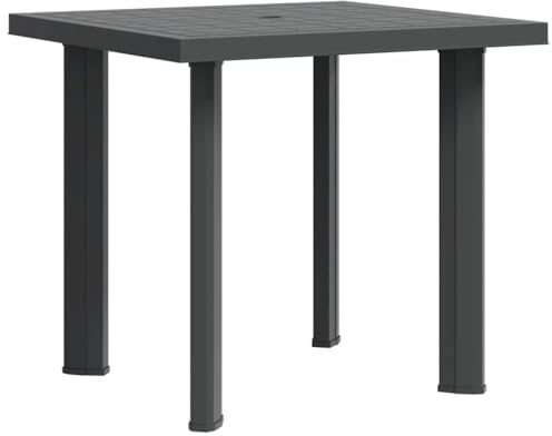 pokgdf Pflegeleichter Gartentisch für Terrasse und Camping aus Kunststoff in Anthrazit 80x75x72 cm, idealer witterungsbeständiger Gartentisch mit Sonnenschirm Loch für Outdoor Mahlzeiten