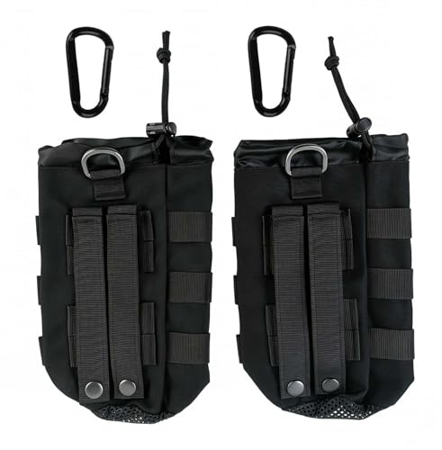 Zirax 2 Pcs Tactical Water Bottle Holder for Backpack, Water Bottle Pouch Carrier Bag with 2 Carabiners, Heavy Duty Bottle Holder with Drawstring for Hiking Camping Cycling Outdoor