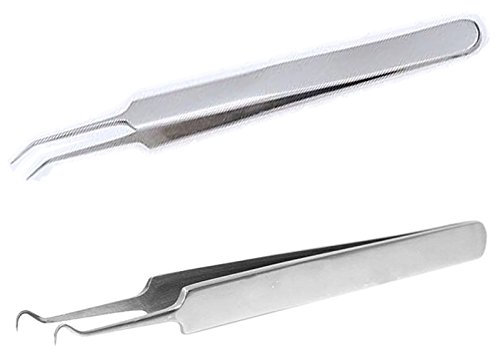 Glamza Blackhead Professional Stainless Steel Set Whiteheads Tweezer And Curved Clips Pimple Acne Cleaner Remover