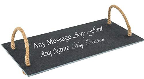 Personalised Engraved Slate Serving Tray with Vintage Rope Handles