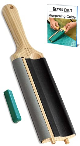 BeaverCraft LS5P1 Wood Carving Strop Wood Gouge Hook Knife Sharpening Honing Tools Stropping Kit Leather Paddle Spoon Tools Sharpening Kit Sharpener with Polishing Compound, Green