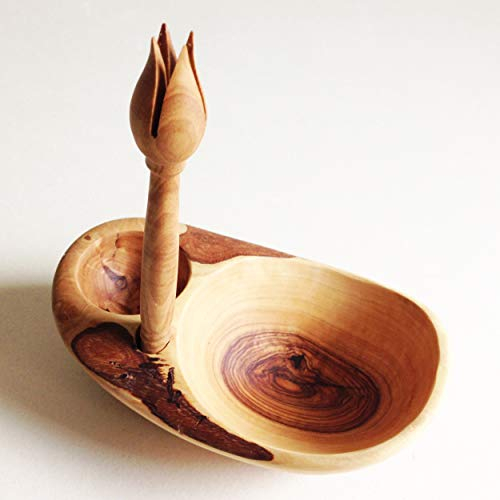 Juego de 2 cuencos de olivo con picador, cuenco, de madera de olivo, hechos a mano