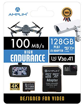 Amplim 128GB Micro SD Card, MicroSD Memory Plus Adapter, Extreme High Speed MicroSDXC SDXC U3 Class 10 V30 UHS-I TF Nintendo-Switch, Go Pro Hero, Surface, Phone Galaxy, Camera Security Cam, Tablet