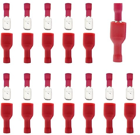 Yosawo 100-Pieces Male Female Spade Connectors Insulated Quick Splice Wire Crimp Terminal 22-16 AWG Red（PGMH)