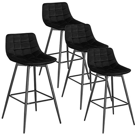 WOLTU 4er Set Barhocker Barstuhl Hocker Tresenhocker Bistrohocker Design Stuhl Samt Metall Schwarz BH143sz-4