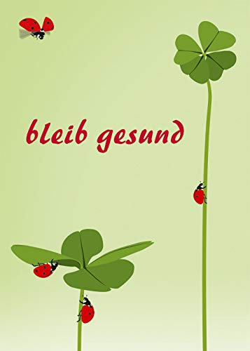 10 Postkarten Bleib gesund - mit Klee und Marienkäfern