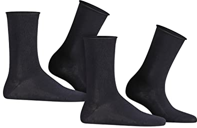 FALKE Happy Double Pack W So coton unies lot de 2 paires, Chaussettes Femme, Bleu Dark Navy 6375, 39-42