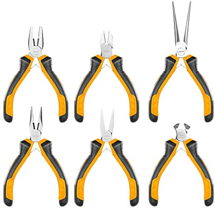 INGCO Jeu de 6 Pièces Mini Pinces avec Prise Souple, Pinces à Bijoux, Acier à Haute Teneur en Carbone, Pince Trousse Outils de Fabrication de Bijoux HMPS06115