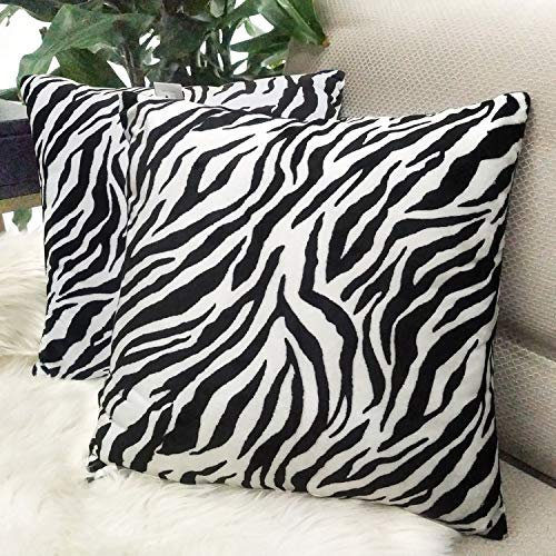 MERRYLIFE 2 x Samt-Kissenbezüge, weich, einfarbig, dekorativ, quadratisch, 45,7 x 45,7 cm, für Couch, Sofa, Terrasse, Stuhl, Schlafzimmer, Zuhause, Auto-Dekoration (Zebra)