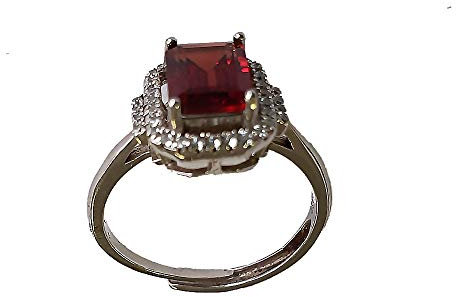 Dalux ® Edelstein Ring Granat-Stein Naturstein Klasse AA gefasst in Silber Geschenk Damenring (Eckig-gerundet)