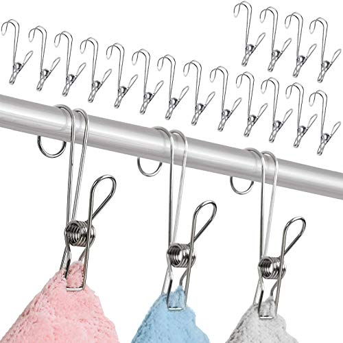 AMZANDY NEW Pinces à Linge 20 Pièces, Pince Chaussettes en Métal avec Crochets, Nourriture Cartes de Noël Inoxydable, 9,5 x 6 cm