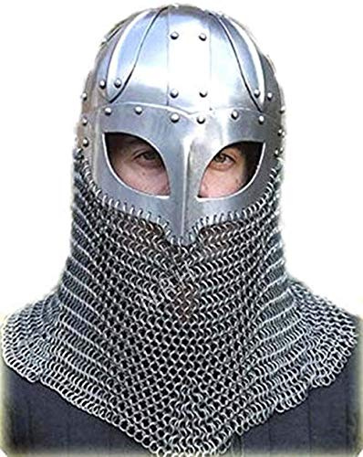 Medieval Viking Chainmail Helmet with Spectacle Guard for LARP, Cosplay, Renaissance Fairs, Halloween, and Historical Reenactment
