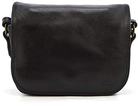Vera Pelle mittelgroße italienische Briefträgertasche auf Naturlederrahmen (Schwarz)