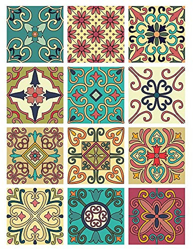 | Autocollant pour Carreaux | Planche de 12 Stickers Carrelage - Carreaux de Ciment - Modèle MEXICO - Dimensions d'un Carreau : 20 x 20 cm - Salle de Bains Crédence Meubles ...