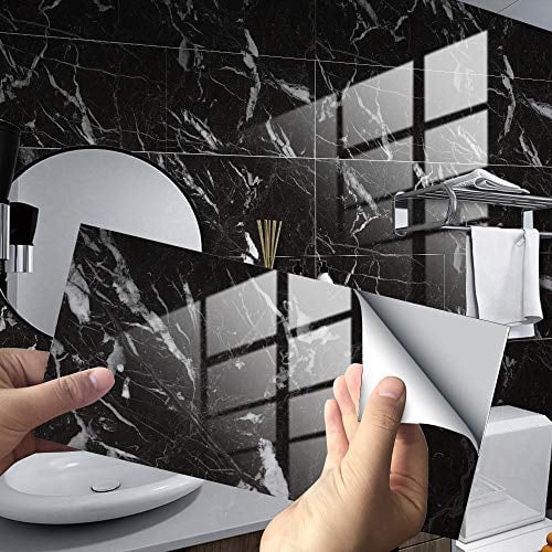 Hiser Adesivi per Piastrelle Marmo, Impermeabile a prova di olio PVC Autoadesivo Decorazione, Facili da Staccare e Applicare Adesivi Pavimento per Bagno Cucina Parete, 30x15cm (Nero,16 Pezzi)